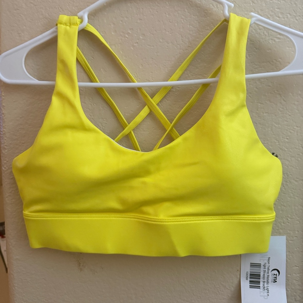 ZYIA Vibrant Yellow Sports Bra Crisscross Back brand new